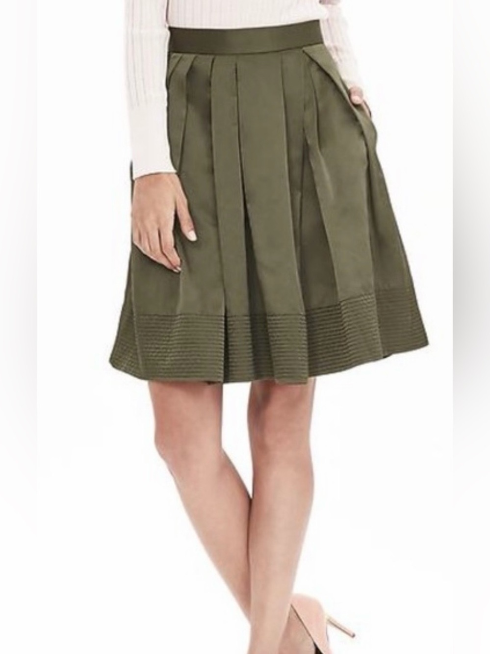 NEW Banana Republic Taffeta Pleated Full Skirt 6 Olive Green Pockets A-Line Fall
